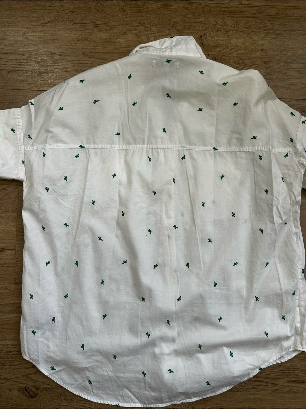 Boxy Madewell White Short-Sleeve Button-Down with Green Cactus Embroidery - Picture 8 of 8